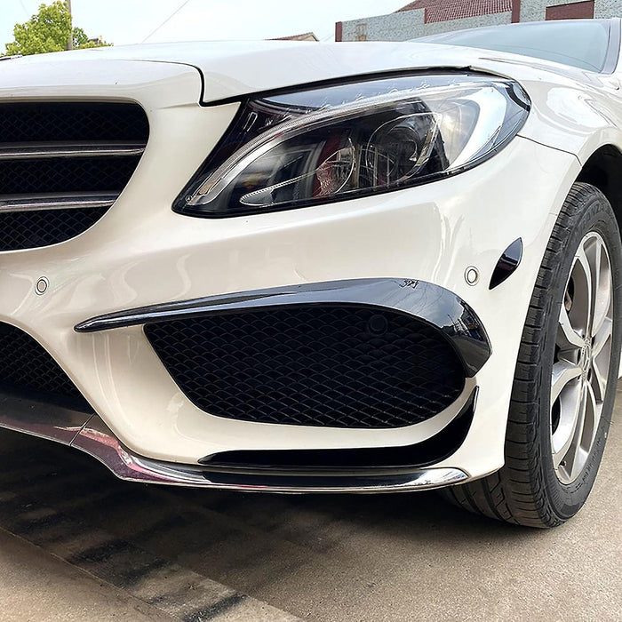 ABS Gloss Black Front Bumper Canards Lip Set Kit 6 Pieces For Mercedes Benz C Class AMG Sport Package Pre-Facelift【W205/C205/S205/A205】【C200/C220/C250/C300/C350 & C43 AMG】15-18