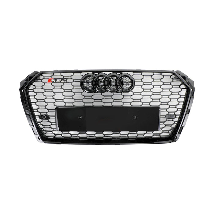 RS4 Style Honeycomb Sporty Gloss Black Front Grille Fit For AUDI S4 A4 B9 FL 2017-2019