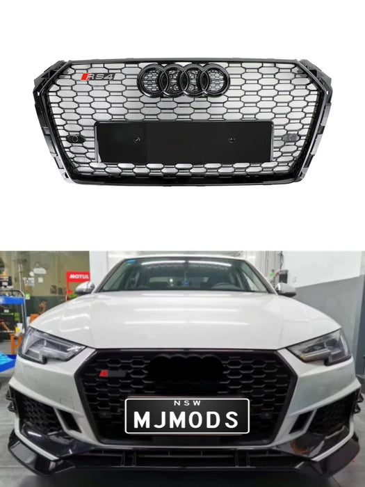 RS4 Style Honeycomb Sporty Gloss Black Front Grille Fit For AUDI S4 A4 B9 FL 2017-2019