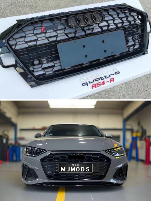 B9.5 RS4 Style Honeycomb Sporty Gloss Black Front Grille Fit For AUDI S4 A4 2020-2022