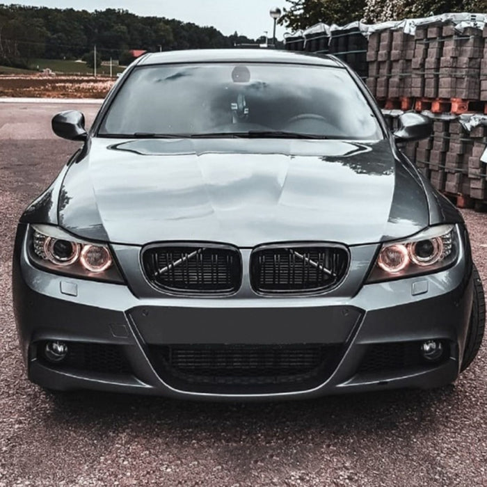 Gloss Black Double Slats Kidney Grilles Fit FOR BMW【3 Series E90 E91 LCI 335i 330i 328i 320I】【E90 E91】【M3 Style】