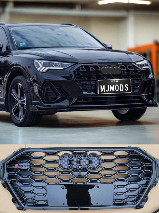 RSQ3 Style Honeycomb Sporty Gloss Black Front Grille Fit For AUDI Q3 F3 2019-2024