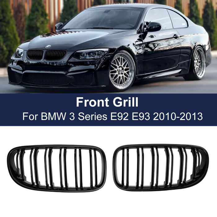 Gloss Black Double Slats Kidney Grilles Fit FOR BMW【3 Series E92 E93 LCI 335i 330i 328i 320I】【E92 E93】