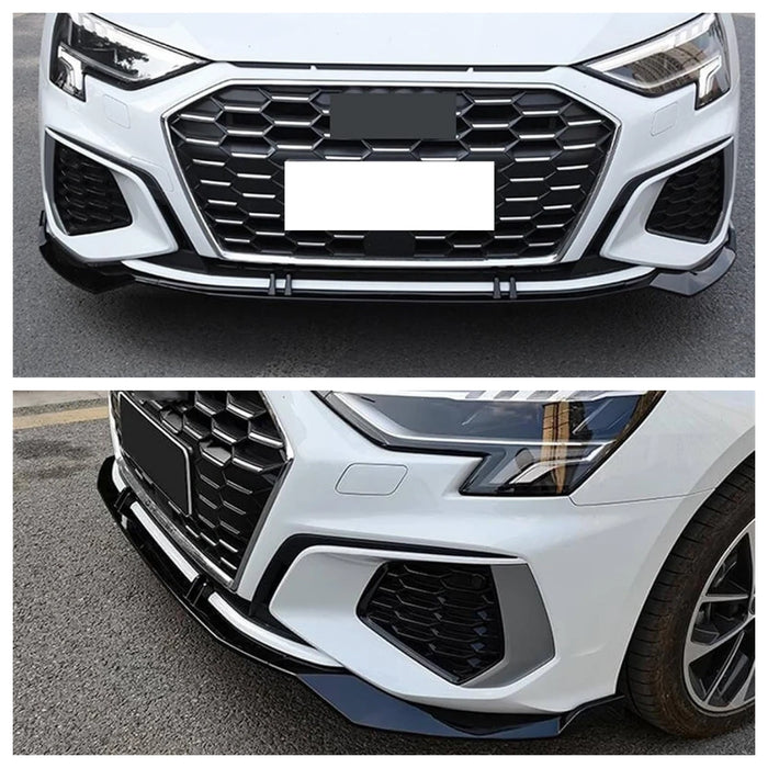 ABS GLOSS BLACK FRONT LIP SPLITTER AUDI S3 8Y / A3 S-LINE 8Y SEDAN & SPORTBACK 2021-2023