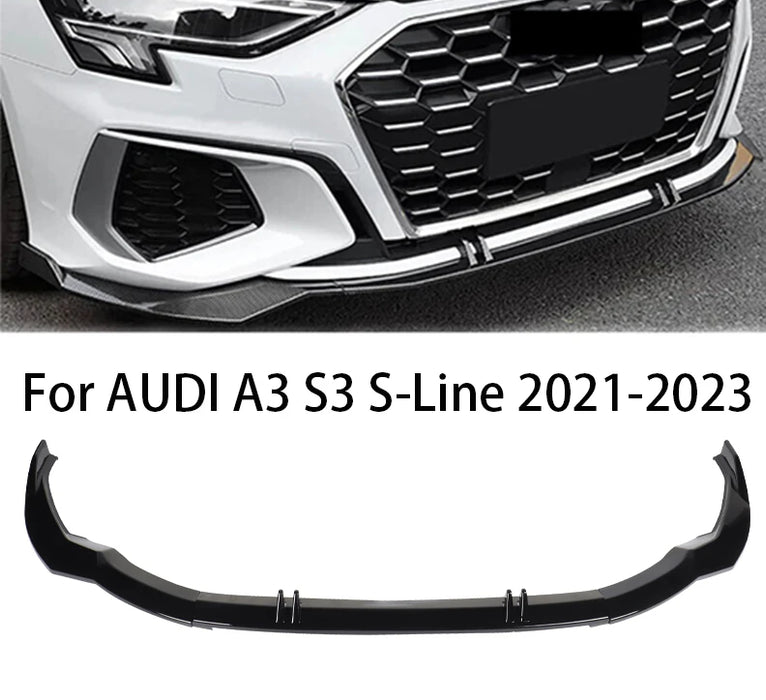 ABS GLOSS BLACK FRONT LIP SPLITTER AUDI S3 8Y / A3 S-LINE 8Y SEDAN & SPORTBACK 2021-2023