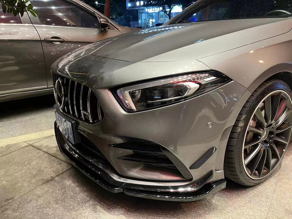 3PC Glossy Black Front Bumper Lip for Mercedes-Benz A Class【W177 V177 2018+】【A45S A35 AMG & A180/200/250 AMG Package】