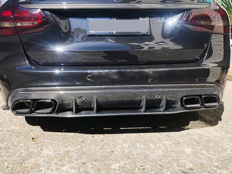 Carbon Fibre Rear Diffuser For MERCEDES BENZ【 W205/S205 C200/220/250/300/350 AMG & C43/C63 AMG】【2019+】【4 Door - C63S facelift Style】 (6571544510538)