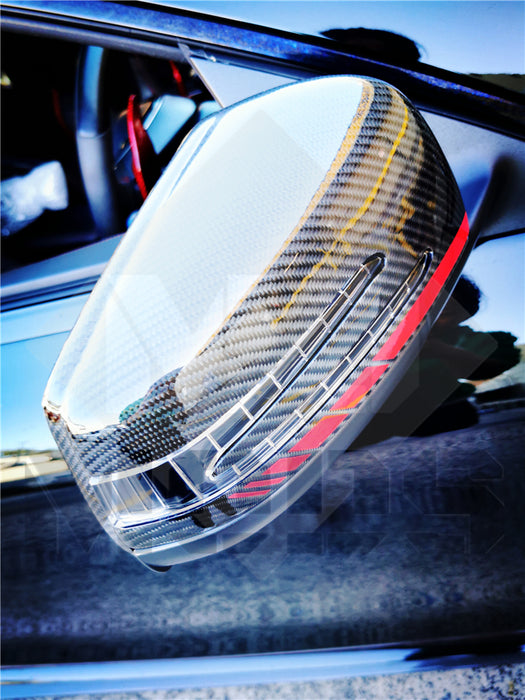 Carbon Fibre Mirror Cap Cover for Mercedes-Ben W204 CLA C117 W176 W246 W212 W221 AMG Red Band Replacement (4118333554762)