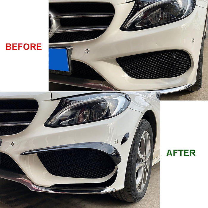 ABS Gloss Black Front Bumper Canards Lip Set Kit 6 Pieces For Mercedes Benz C Class AMG Sport Package Pre-Facelift【W205/C205/S205/A205】【C200/C220/C250/C300/C350 & C43 AMG】15-18