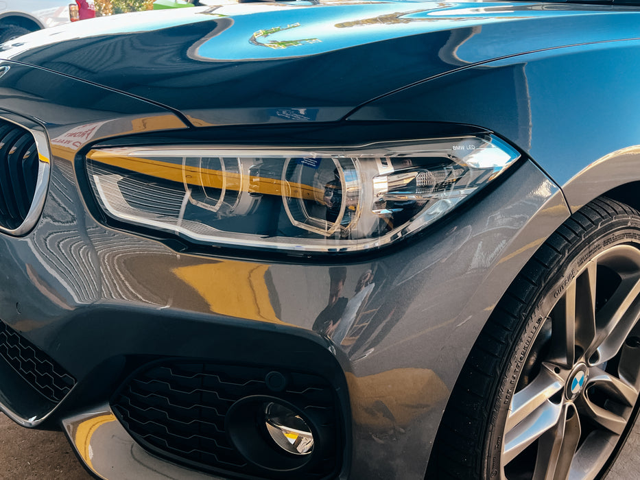 PP Glossy Black HEADLIGHT Eye Lids Eyebrows For BMW【F20 M140i M135i 130i 128i 125i 120i 118i】2011-2019