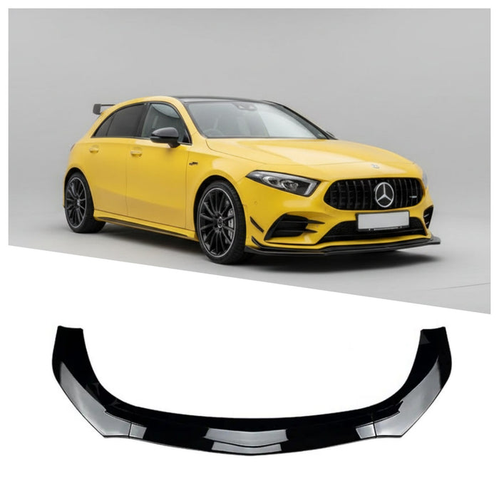 A35 AMG Front Bumper Lip Gloss Black | W177 V177 A-Class Sport (2019–2022) Pre-Facelift | 3-Piece Splitter Kit