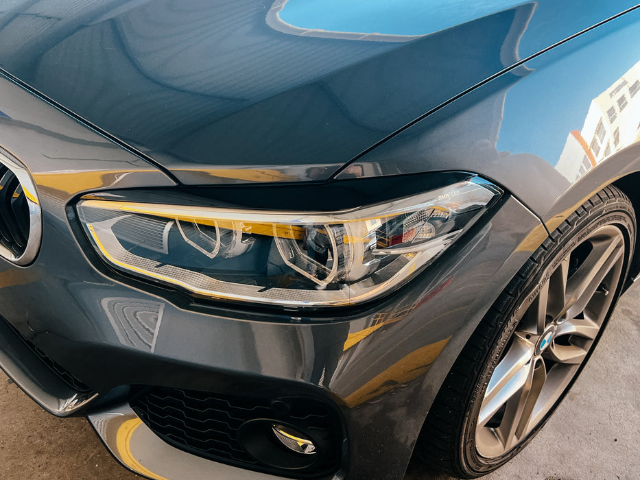 PP Glossy Black HEADLIGHT Eye Lids Eyebrows For BMW【F20 M140i M135i 130i 128i 125i 120i 118i】2011-2019