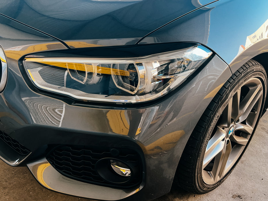 PP Glossy Black HEADLIGHT Eye Lids Eyebrows For BMW【F20 M140i M135i 130i 128i 125i 120i 118i】2011-2019