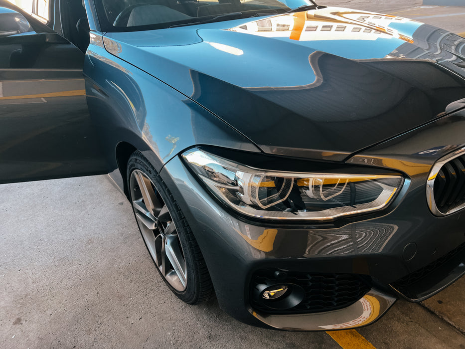 PP Glossy Black HEADLIGHT Eye Lids Eyebrows For BMW【F20 M140i M135i 130i 128i 125i 120i 118i】2011-2019