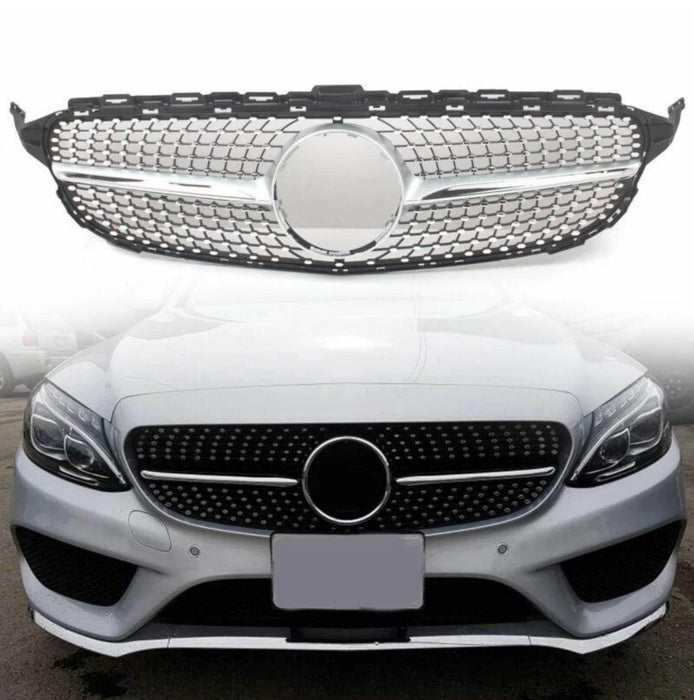 Diamond Front Grille Fit For Mercedes Benz【W205/S205/C205/A205】C180 C200 C250 15-18 No Camera