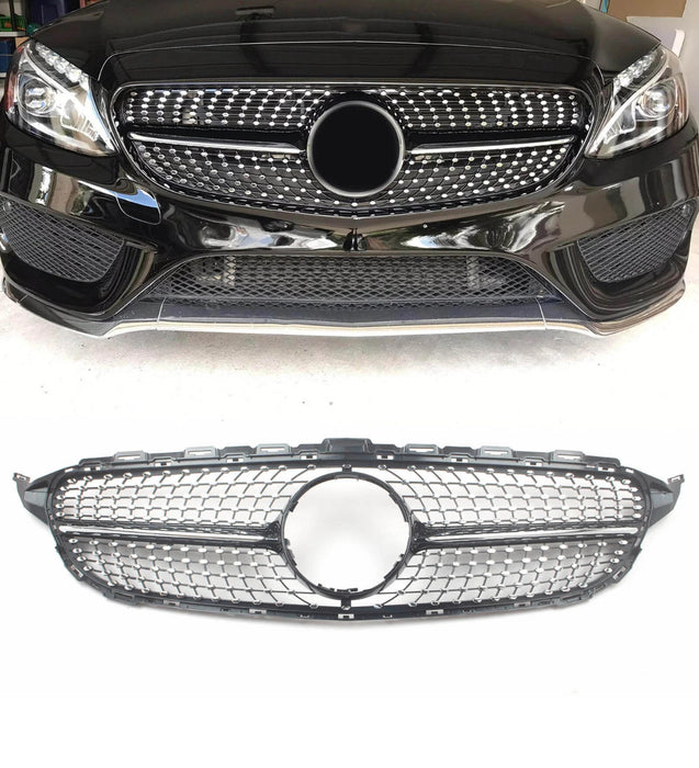 Diamond Front Grille Fit For Mercedes Benz【W205/S205/C205/A205】C180 C200 C250 15-18 No Camera