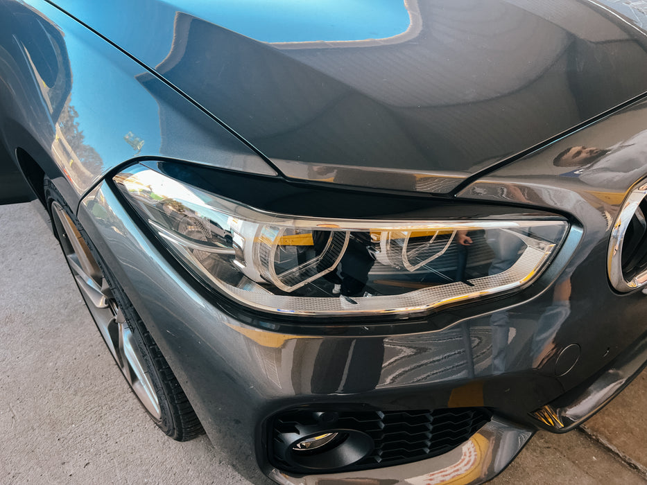 PP Glossy Black HEADLIGHT Eye Lids Eyebrows For BMW【F20 M140i M135i 130i 128i 125i 120i 118i】2011-2019