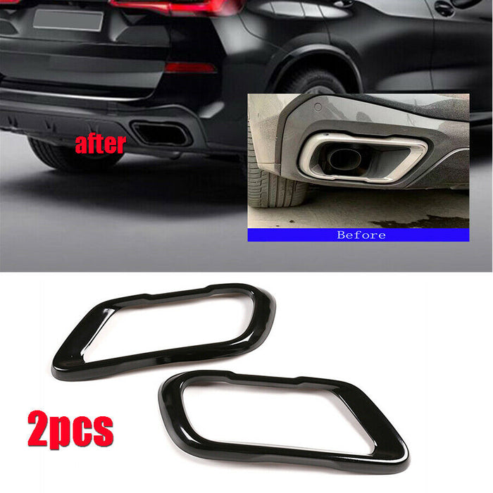 Stainless Steel Gloss Black Out Exhaust Tips Cover Fit For BMW【X5 G05 X6 G06 X7 G07】2018-2024