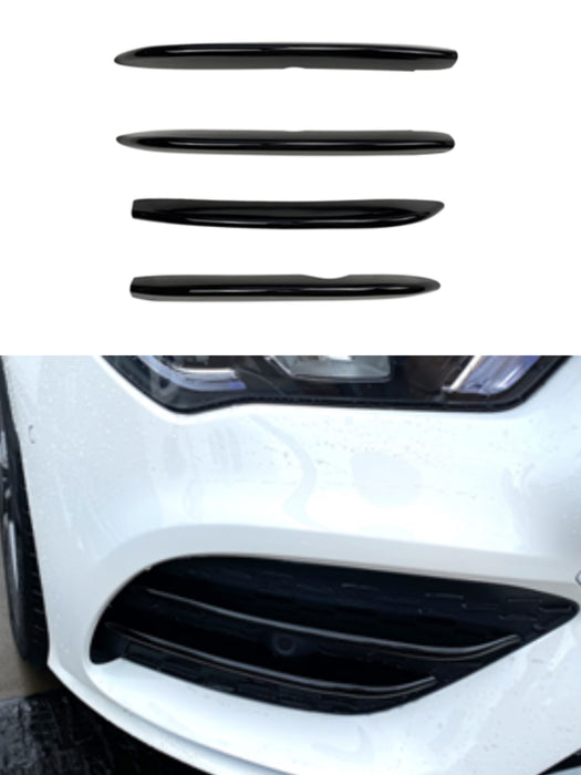 ABS Gloss Black Front Bumper Vent Trim Canards Fins Covers For Mercedes Benz CLA Class Pre-Facelift【C118 CLA200 CLA 250 CLA35 AMG】2019 -2022