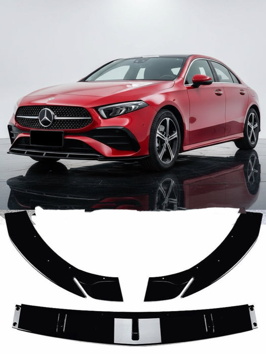 Front Bumper Lip Gloss Black | W177 V177 A-Class Sport (2023+) Facelift | 3-Piece Splitter Kit
