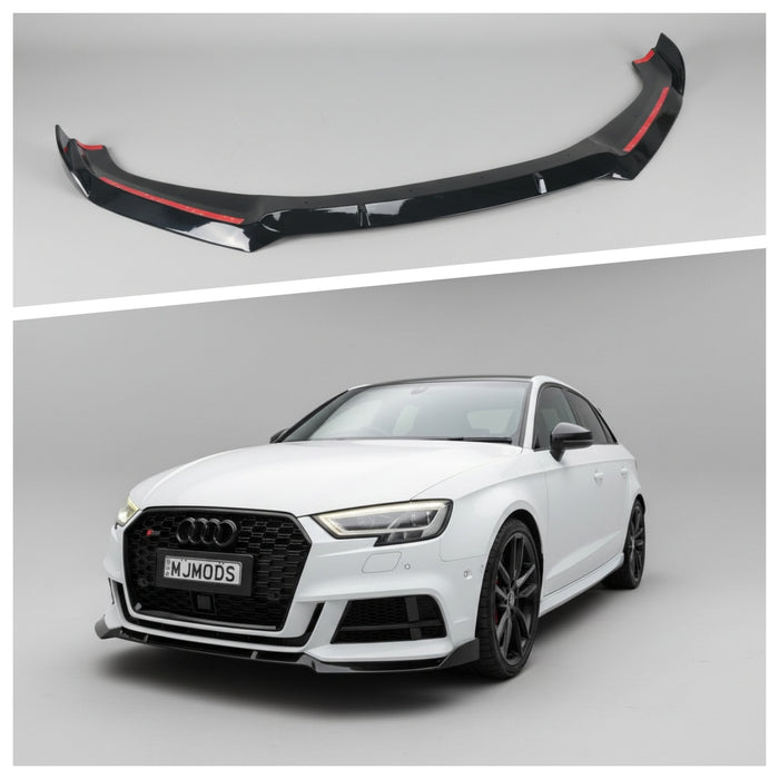 ABS Gloss Black 1-Piece Front Lip – Audi A3 / S3 8V Facelift (2017–2020)