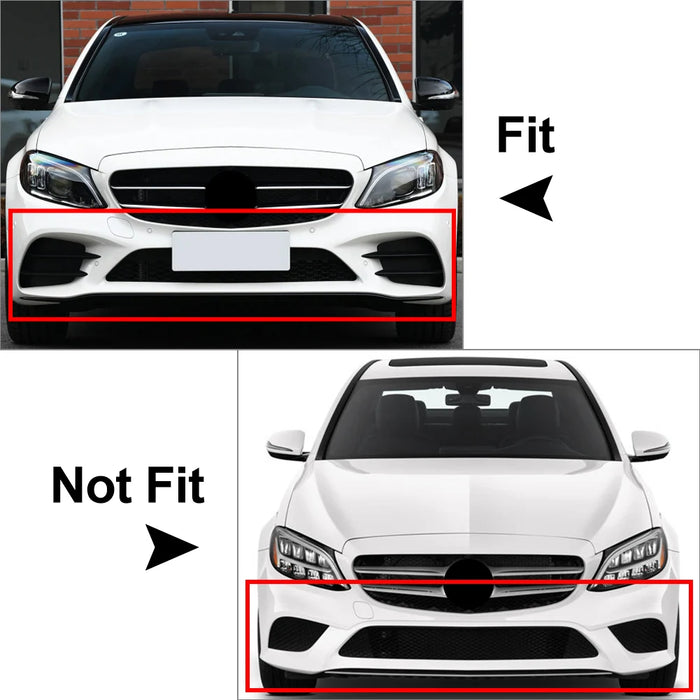 ABS Gloss Black Front Bumper Vent Trim Canards Fins Covers Set Kit 4 Pieces For Mercedes Benz C Class AMG Sport Package Facelift【W205/C205/S205/A205】【C200/C220/C250/C300/C350 & C43 AMG】19-22