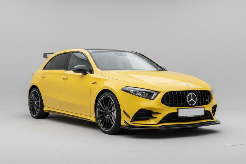 A35 AMG Front Bumper Lip Gloss Black | W177 V177 A-Class Sport (2019–2022) Pre-Facelift | 3-Piece Splitter Kit