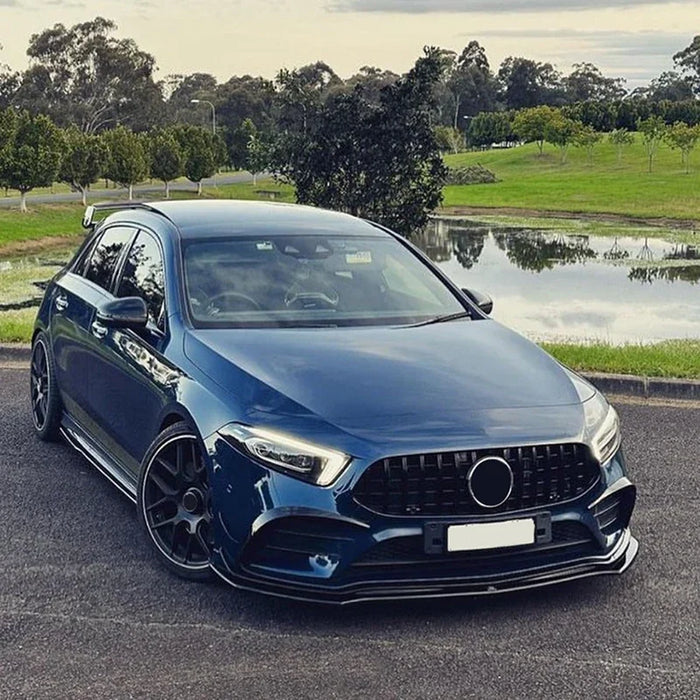 A35 AMG Front Bumper Lip Gloss Black | W177 V177 A-Class Sport (2019–2022) Pre-Facelift | 3-Piece Splitter Kit