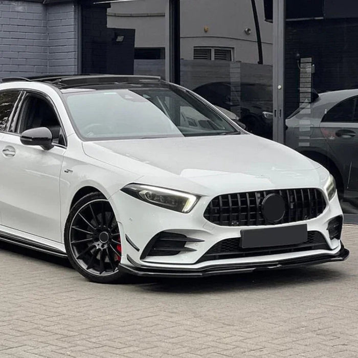A35 AMG Front Bumper Lip Gloss Black | W177 V177 A-Class Sport (2019–2022) Pre-Facelift | 3-Piece Splitter Kit