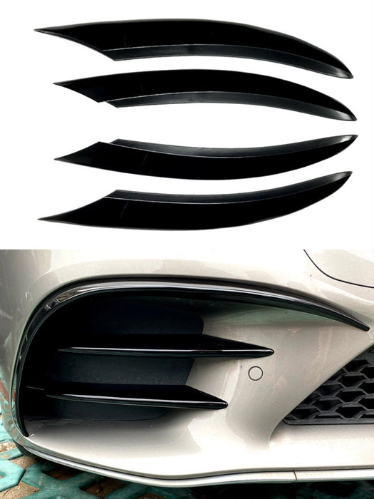 ABS Gloss Black Front Bumper Vent Trim Canards Fins Covers Set Kit 4 Pieces For Mercedes Benz C Class AMG Sport Package Facelift【W205/C205/S205/A205】【C200/C220/C250/C300/C350 & C43 AMG】19-22