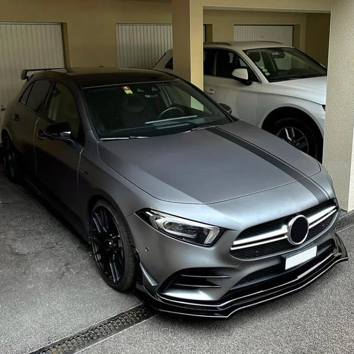 A35 AMG Front Bumper Lip Gloss Black | W177 V177 A-Class Sport (2019–2022) Pre-Facelift | 3-Piece Splitter Kit