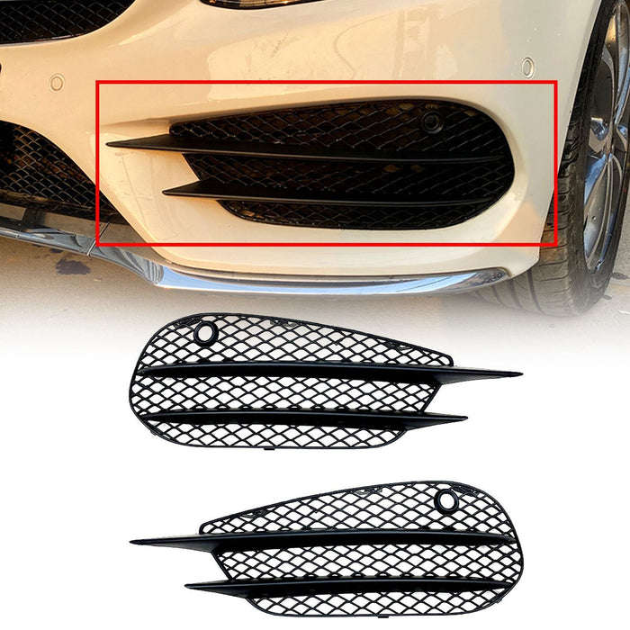 ABS Matte Finish Front Bumper Vent Inserts Upgrade RetroFit Fin Set Kit For Mercedes Benz C Class AMG Sport Package Pre-Facelift【W205/C205/S205/A205】【C200/C220/C250/C300/C350 & C43 AMG】15-18