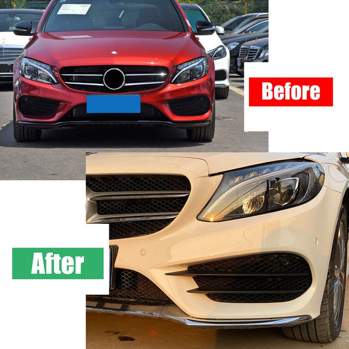 ABS Matte Finish Front Bumper Vent Inserts Upgrade RetroFit Fin Set Kit For Mercedes Benz C Class AMG Sport Package Pre-Facelift【W205/C205/S205/A205】【C200/C220/C250/C300/C350 & C43 AMG】15-18