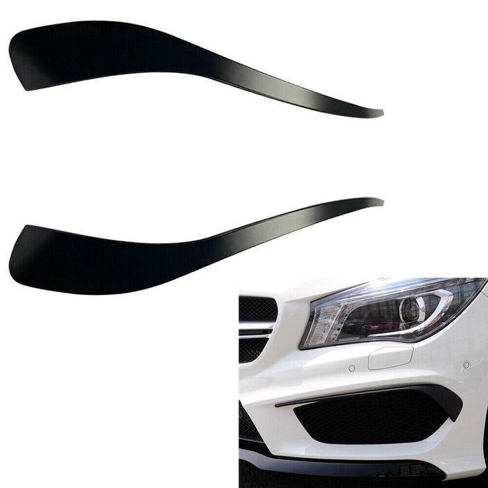 ABS Gloss Black 2 Pieces Front Bumper Upper Eyebrows Canards Vent Inserts For MERCEDES BENZ【C117 X117 CLA45 AMG CLA180/200/250】13-16 Pre-facelift