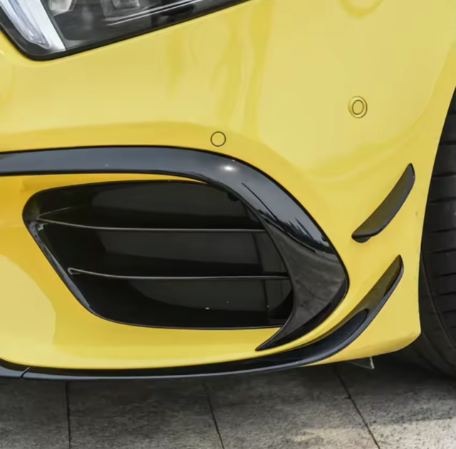 W177 A45S AMG Hatchback Front Bar Lip Splitter Canards Aerodynamic Kit Set in Gloss Black
