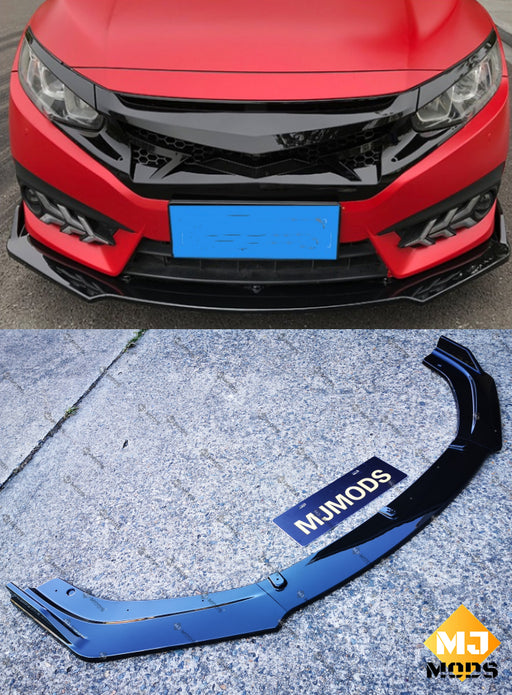 ABS Glossy Black Front Bumper Lip for Honda Civic 10th Gen Sedan Hatch 2016-2019 -- 3 Parts Type (4292182802506)