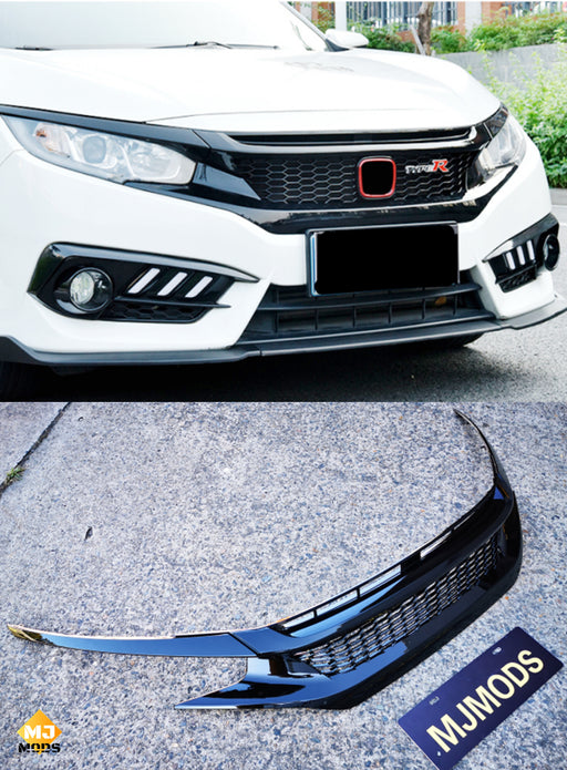 ABS Glossy Black Front Grille for Honda Civic 10th Gen Sedan Hatch 2016-2019 -- Honeycomb Type (4293089460298)