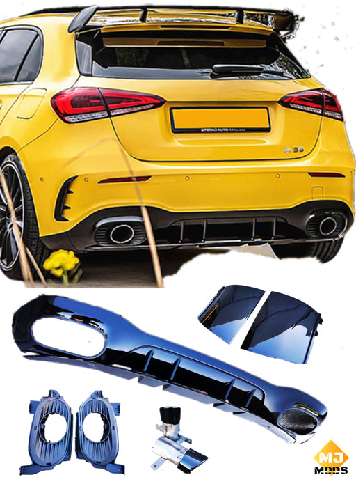 ABS Glossy Black Rear Diffuser Fit For MERCEDES BENZ A-CLASS【W177 A180/200/250 AMG PACKAGE A35 A45】【Hatch】 (4748310741066)