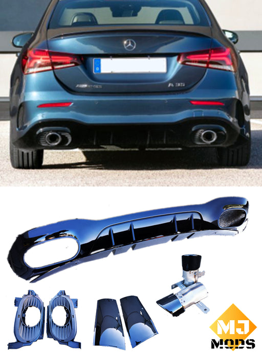 ABS Glossy Black Rear Diffuser Fit For MERCEDES BENZ A-CLASS【V177 A180/200/250 AMG PACKAGE A35 AMG】【sedan】 (6550586982474)