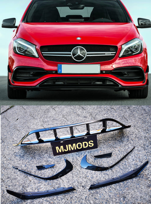 ABS Glossy Black Front Bumper Lip for Mercedes-Benz A Class【W176 16-18】【A45 AMG & A180/200/250 AMG Package】 (4146466324554)