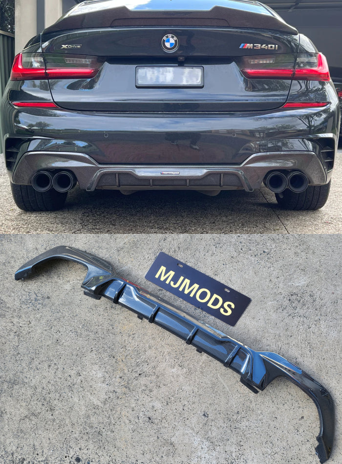 Carbon Fibre REAR Bumper DIFFUSER fit for BMW【G20/G21 M340i】【Trapezium ...