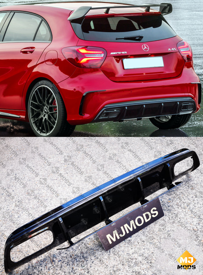 ABS Glossy Black Rear Diffuser For MERCEDES BENZ A-CLASS【W176 A45 AMG A180/200/250 AMG PACKAGE】 (4153144115274)