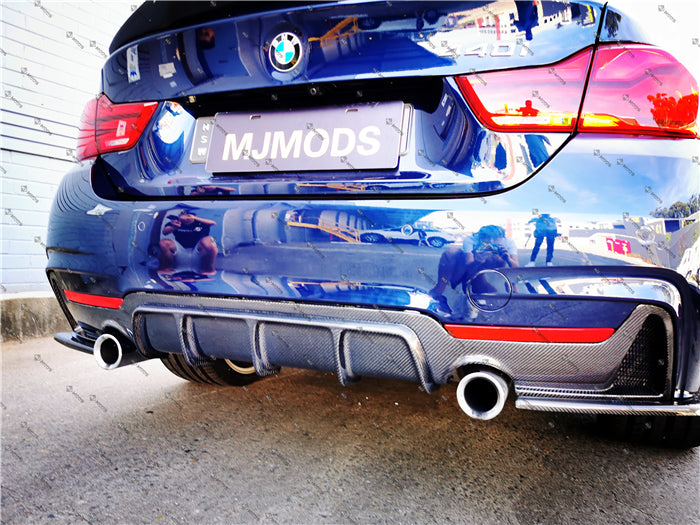Carbon Fibre Rear Bumper Diffuser for BMW 4 Series【F32 F33 F36 M Sport】【440i 435i 430i 428i 420i 420d M Sport】【with Twin Exhaust Outlet】 (4320837369930)