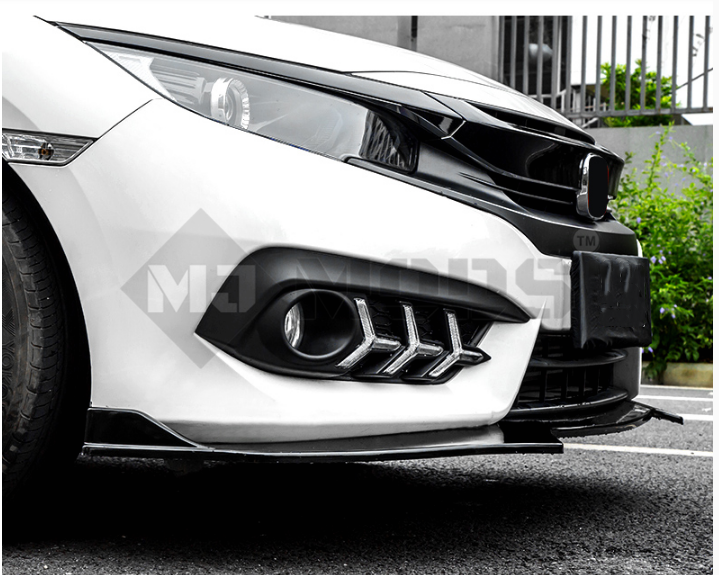ABS Glossy Black Front Bumper Lip for Honda Civic 10th Gen Sedan Hatch 2016-2019 -- 3 Parts Type (4292182802506)