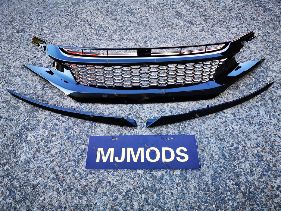 ABS Glossy Black Front Grille for Honda Civic 10th Gen Sedan Hatch 2016-2019 -- Honeycomb Type (4293089460298)
