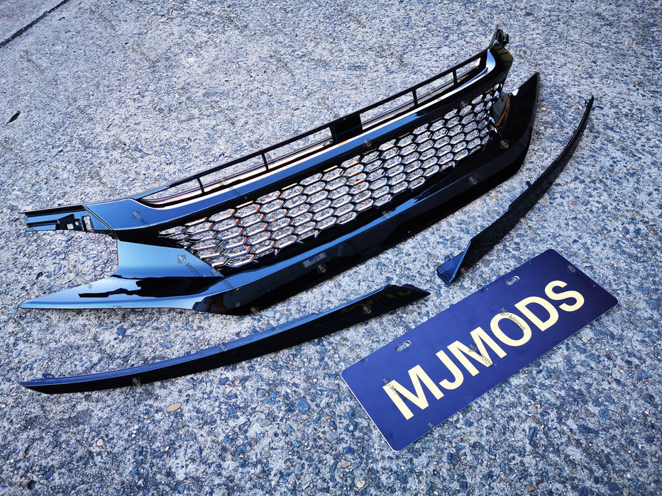 ABS Glossy Black Front Grille for Honda Civic 10th Gen Sedan Hatch 2016-2019 -- Honeycomb Type (4293089460298)