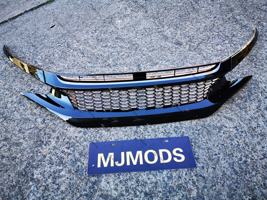 ABS Glossy Black Front Grille for Honda Civic 10th Gen Sedan Hatch 2016-2019 -- Honeycomb Type (4293089460298)