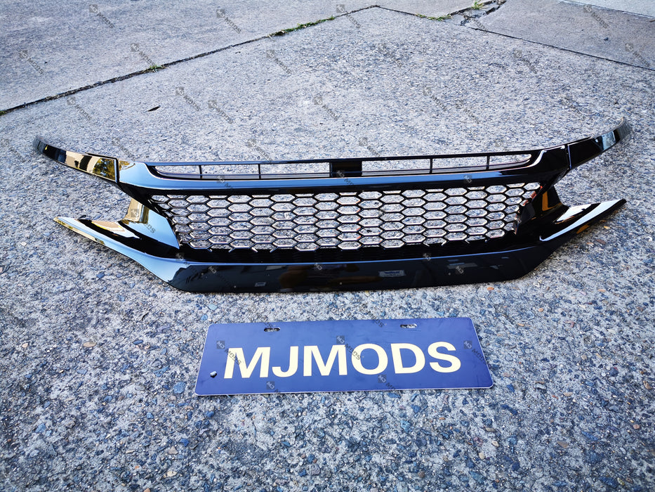 ABS Glossy Black Front Grille for Honda Civic 10th Gen Sedan Hatch 2016-2019 -- Honeycomb Type (4293089460298)