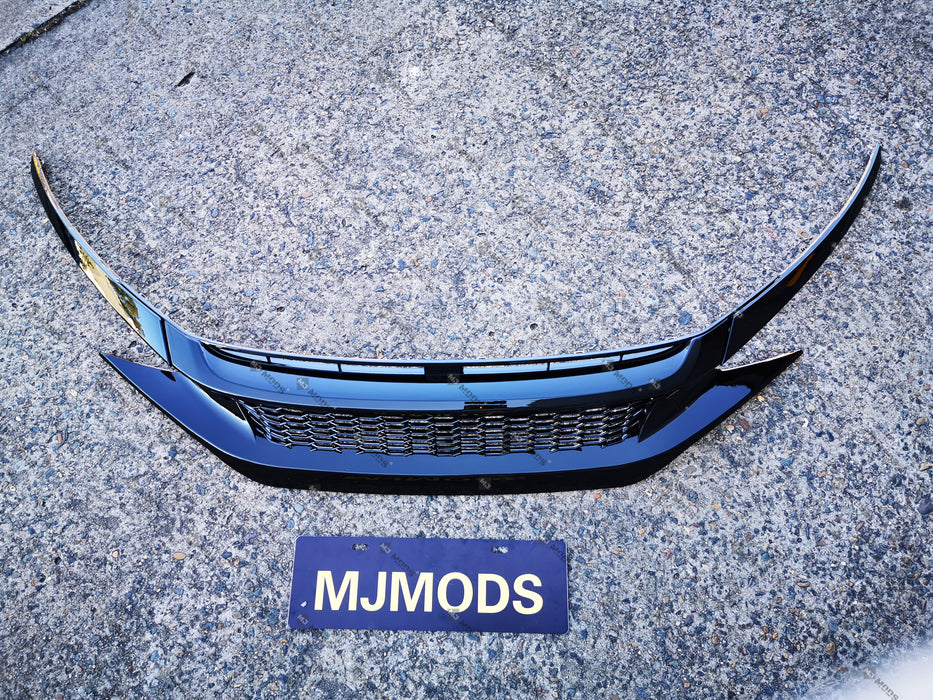 ABS Glossy Black Front Grille for Honda Civic 10th Gen Sedan Hatch 2016-2019 -- Honeycomb Type (4293089460298)