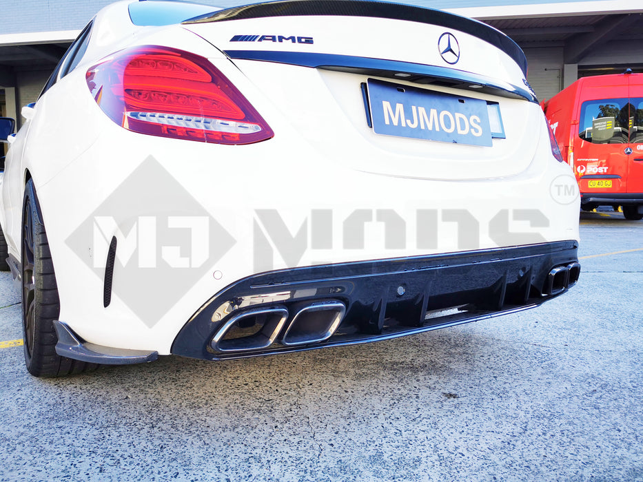 ABS Rear Diffuser For MERCEDES BENZ【W205/S205 C200/220/250/300/350 AMG C43 C63】4 Door【C63 S Style】 (4757435482186)